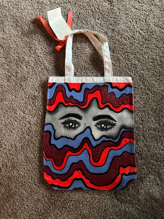 Handbags - Canvas Tote Bag with Eye motif/ bright neon colors